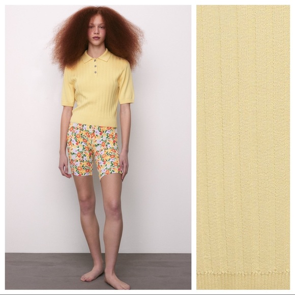 NWT. Zara Yellow Jewel Buttons Knit Polo Shirt. Size M. - Picture 1 of 11